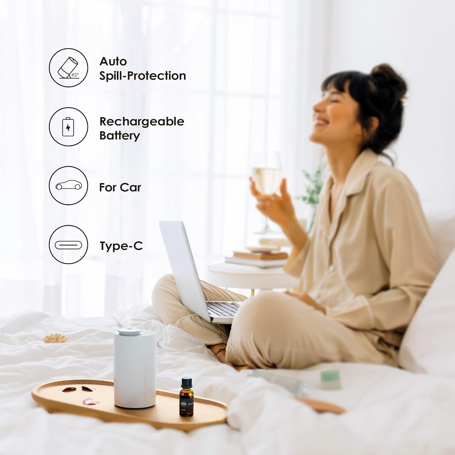 Waterless Essential Oil Diffuser | Cordless Nano-Mist Aromatherapy & Car Cup Holder Air Freshener