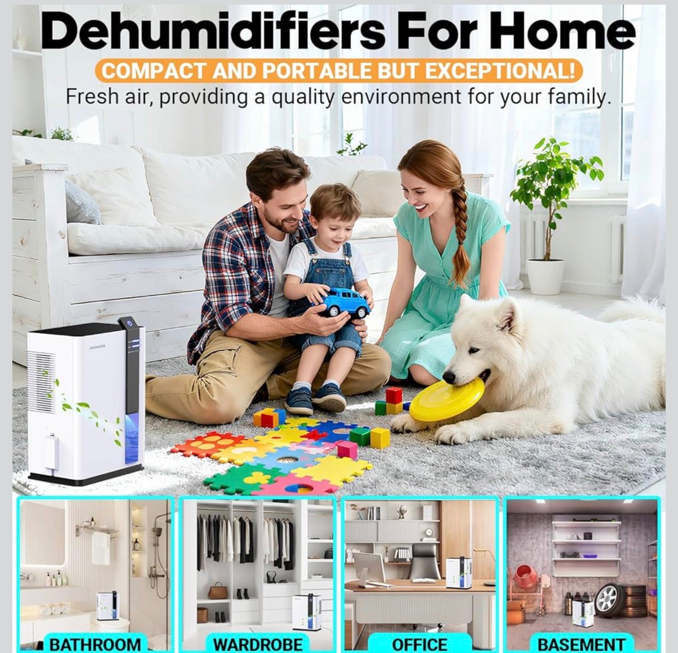 ROMMQB 3L Smart Dehumidifier with Auto Shut-Off & LED Night Light