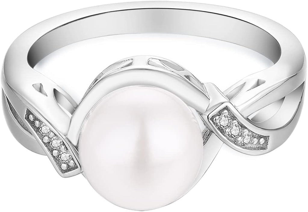 JO WISDOM Pearl Ring - 925 Sterling Silver Infinity Cubic Zirconia