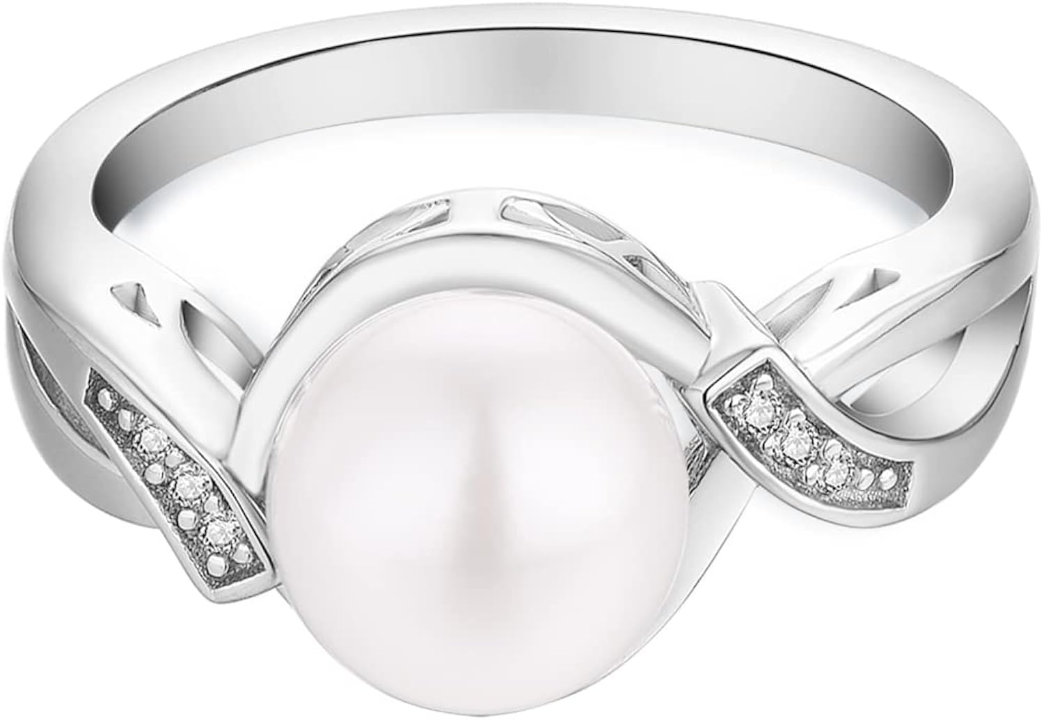 JO WISDOM Pearl Ring - 925 Sterling Silver Infinity Cubic Zirconia
