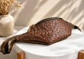 Brown Ostrich-Embossed Vegan Leather Belt Bag