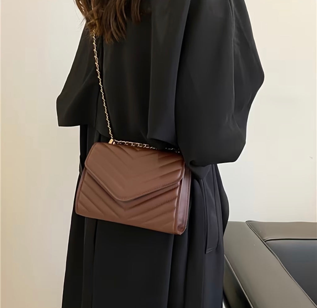 Quilted Crossbody Bag – Chocolate Brown
