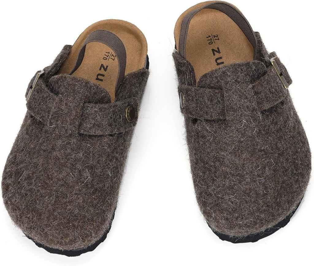 Kids' Thermal Felt Clogs with Cork Footbed & Adjustable Buckle – Non-Slip Slip-On Shoes