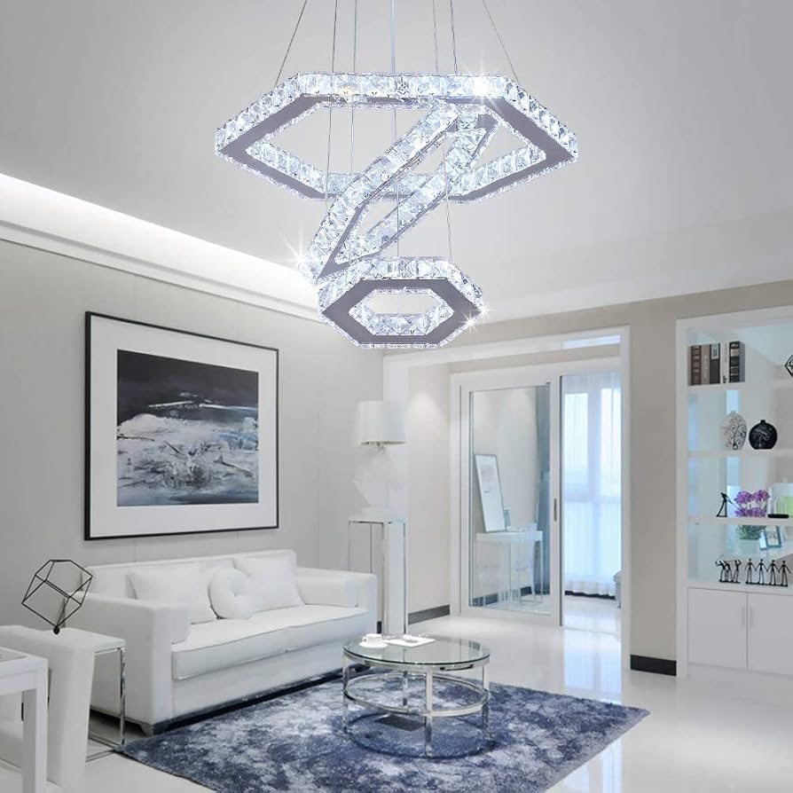 Modern 3-Ring K9 Crystal LED Chandelier – Dimmable Pendant Ceiling Light With Remote
