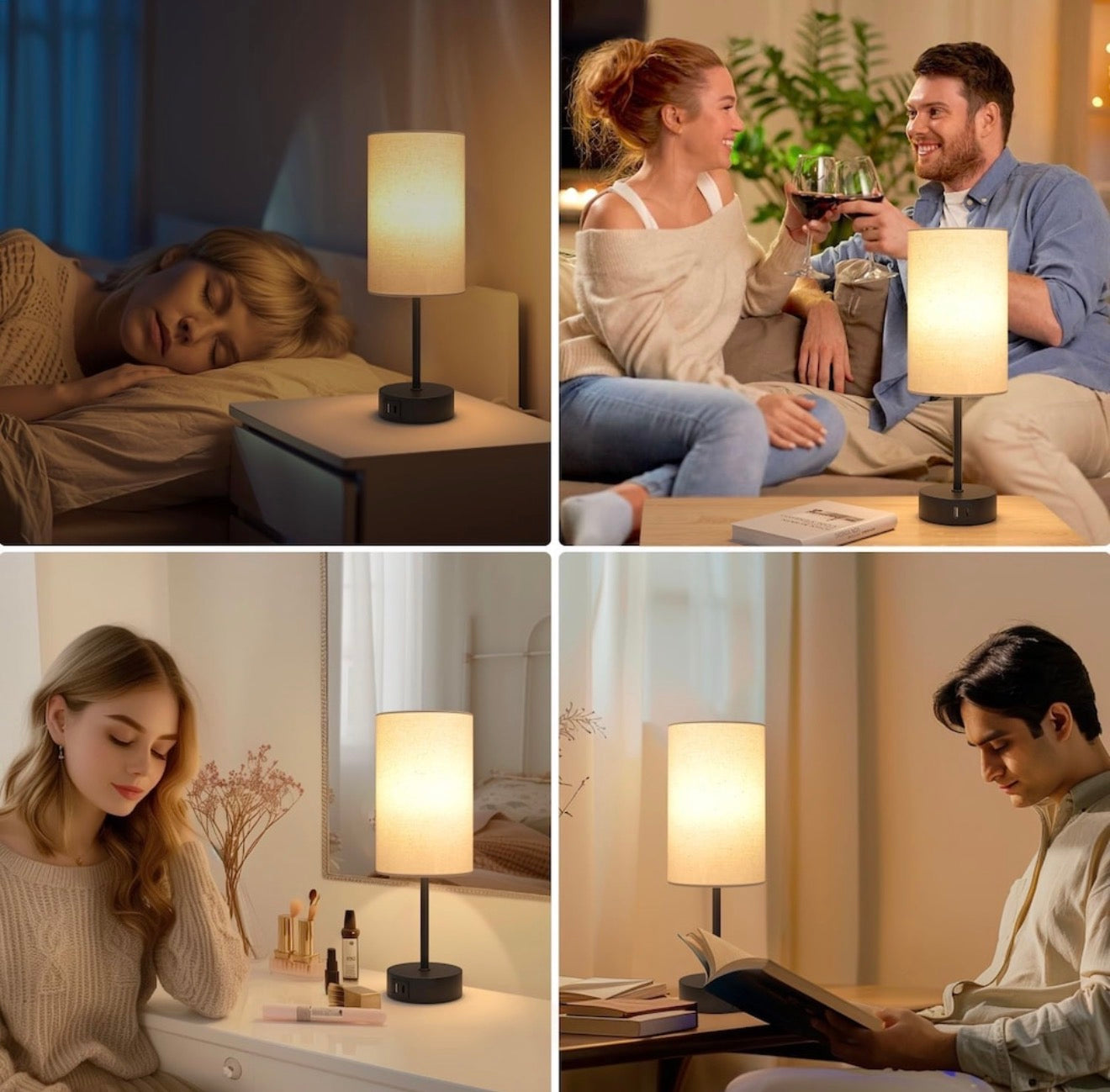 Touch Control Bedside Lamp with USB-C & USB-A Ports