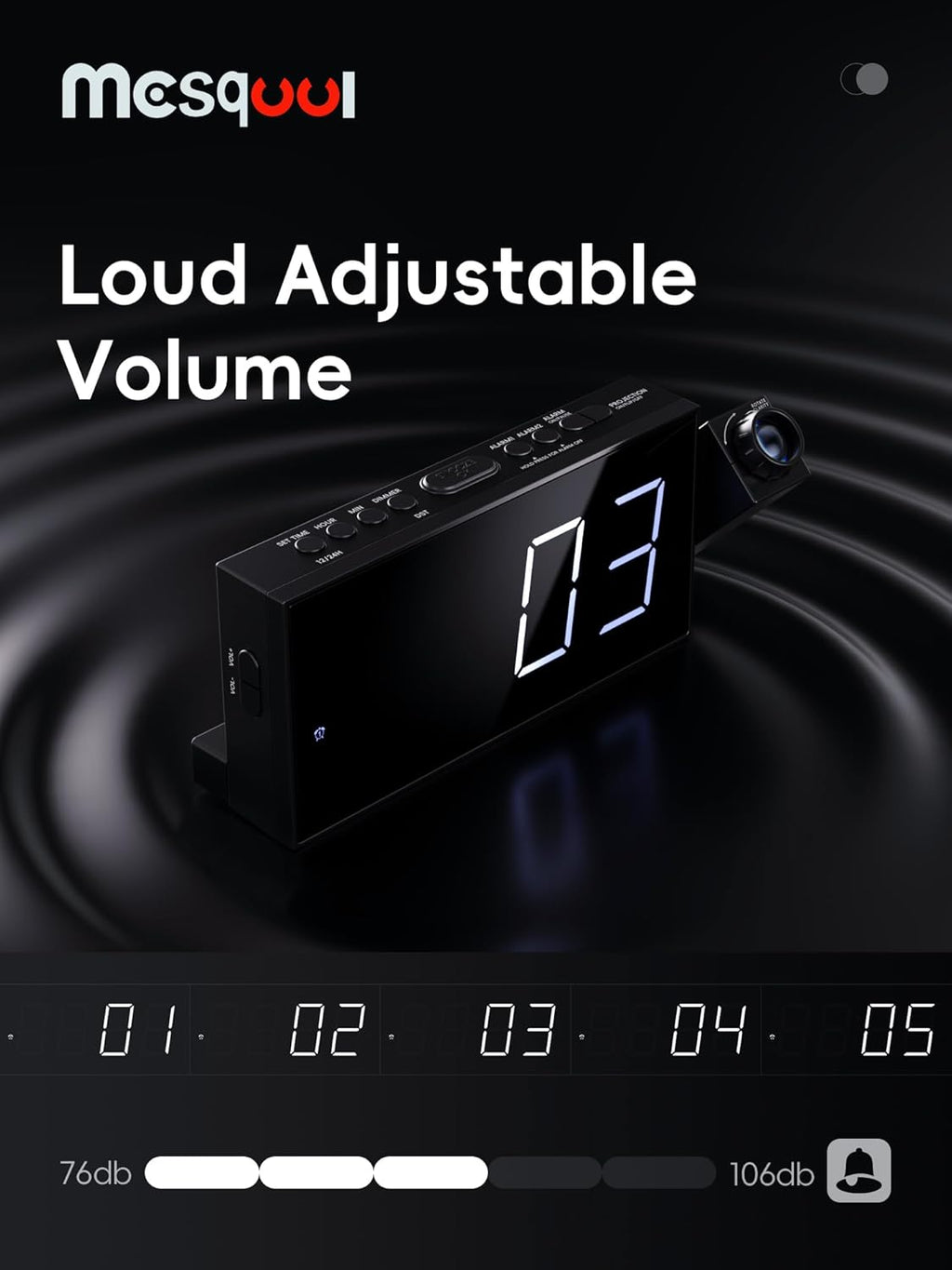 Digital Projection Alarm Clock with Dual Alarms, 180° Ceiling & Wall Projection, USB Charging