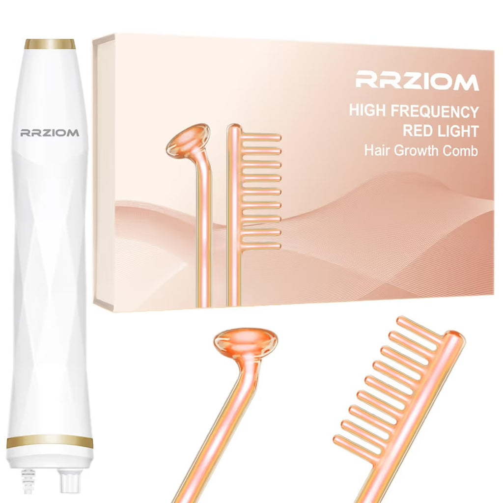 RRZIOM High-Frequency Scalp & Hair Care Comb – 2-in-1 Electric Scalp Massager with Neon Red Light, 2 Glass Attachments