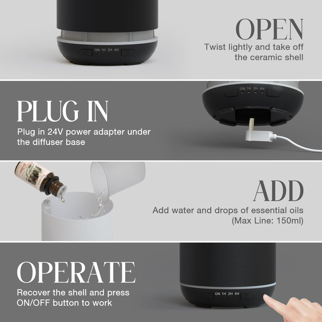 Natural Ceramic Ultrasonic Essential Oil Diffuser | 200ml Cool Mist Humidifier & 7-Color LED Aromatherapy
