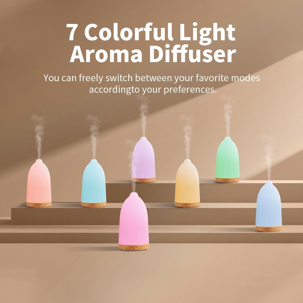 Nordic-Style Essential Oil Diffuser, 100 ml Aromatherapy Diffuser with Cold Mist Sprayer, 7 Changing Lights