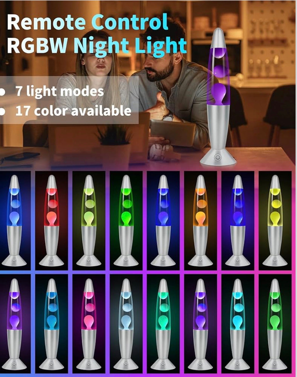 Davalampa 16" LED Liquid Motion Lava Lamp – 17-Color RGB Remote Control, 4 Dynamic Modes & 8-Hour Timer