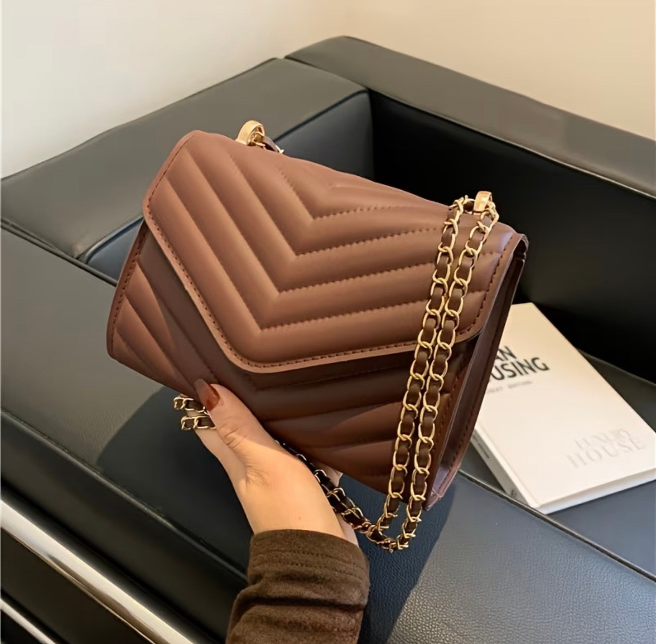 Quilted Crossbody Bag – Chocolate Brown