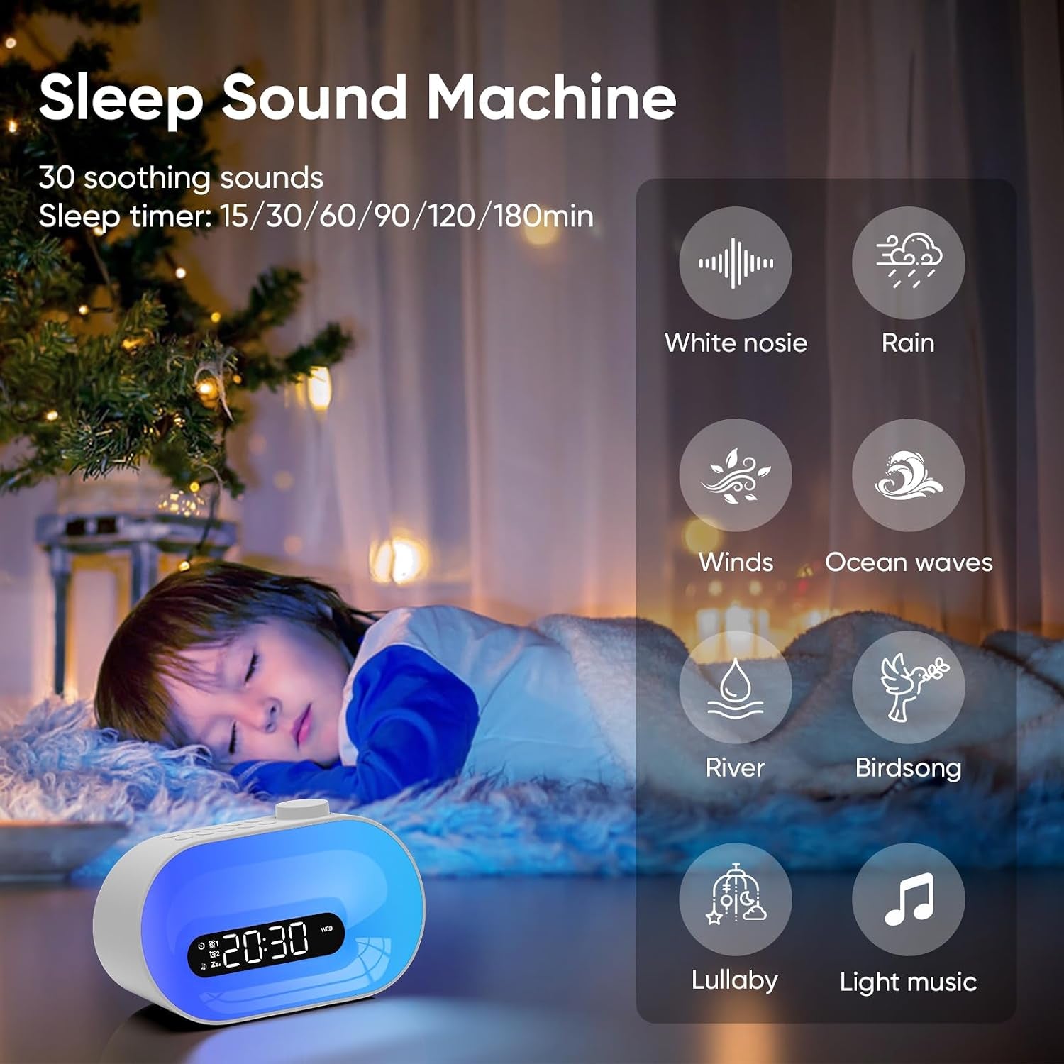 Sunrise Alarm Clock with Wake-Up Light, Dual Alarms & 30 Soothing Sounds