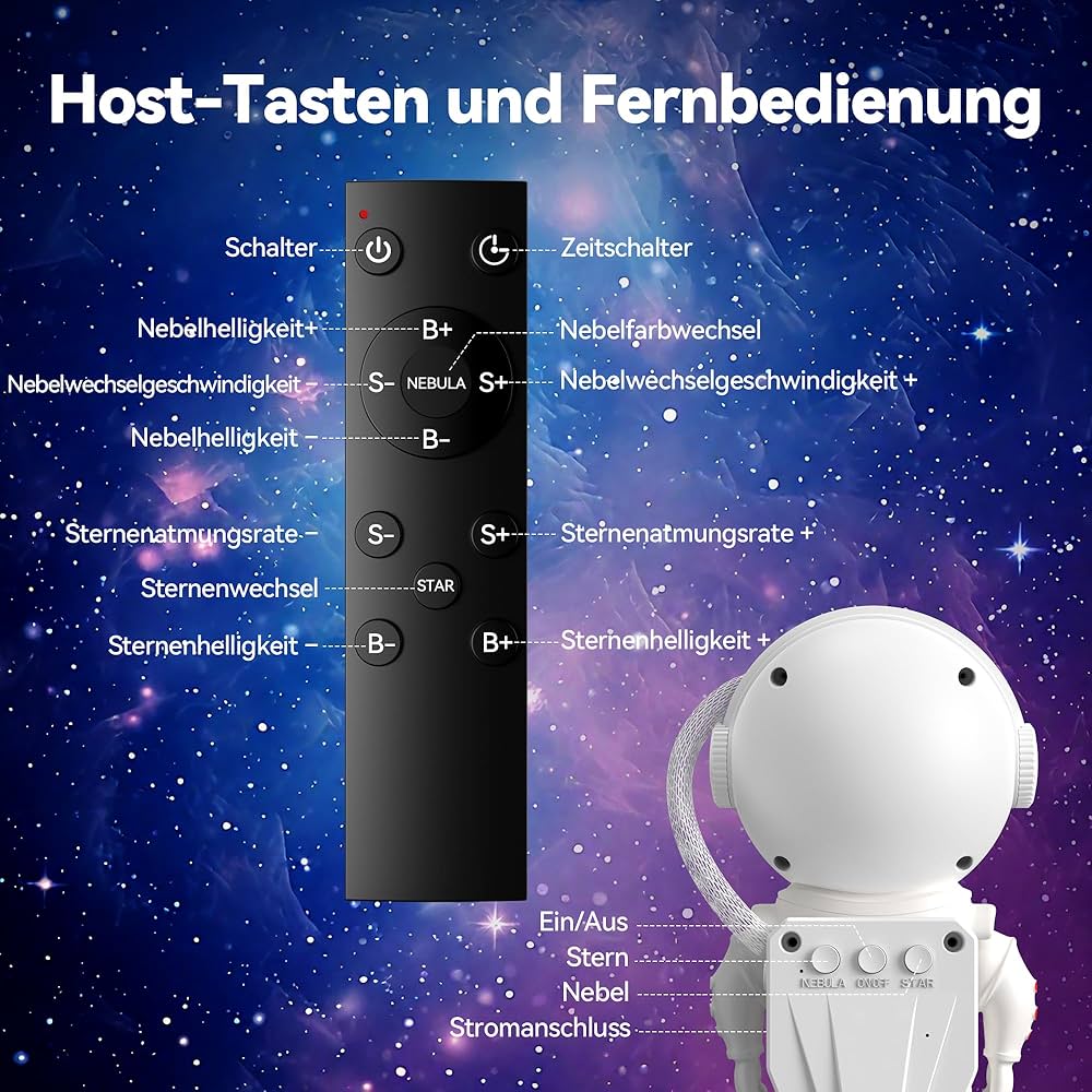 TechRise Astronaut Starry Sky Projector | LED Galaxy Space Light with Remote Control & Timer