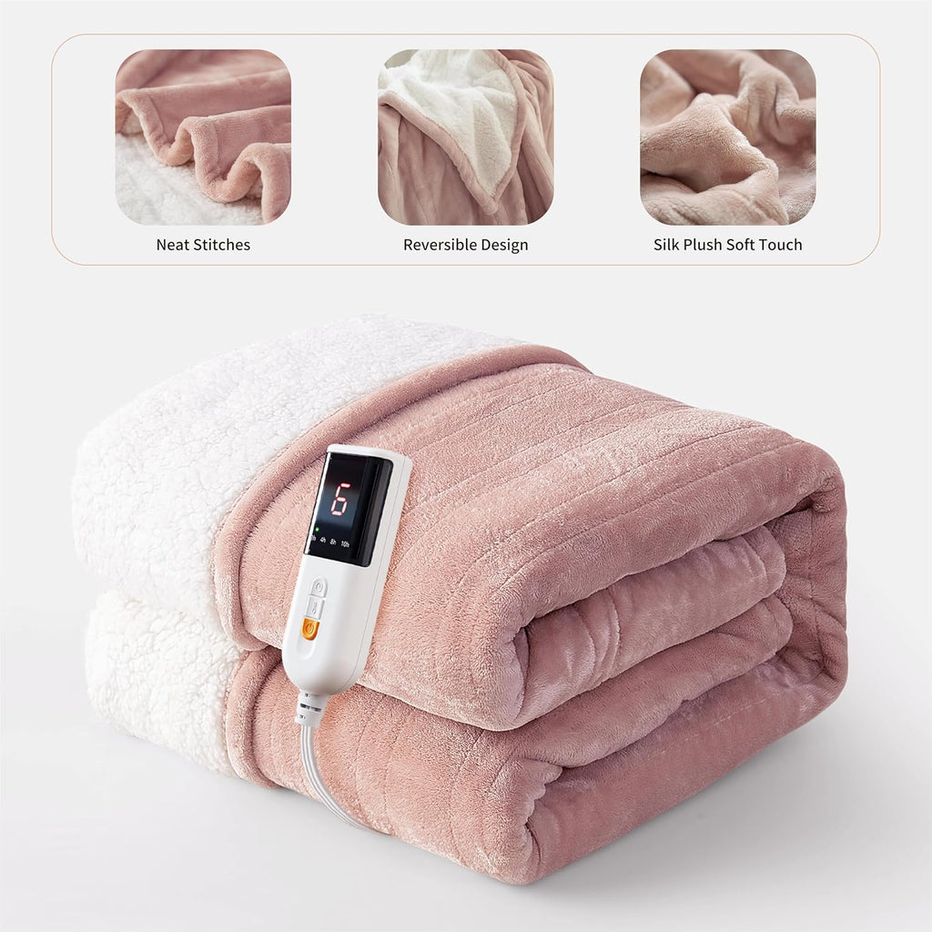 GOTCOZY Electric Heated Throw Blanket | 130x180cm Reversible Flannel Sherpa with 9 Heat Levels & Auto-Off