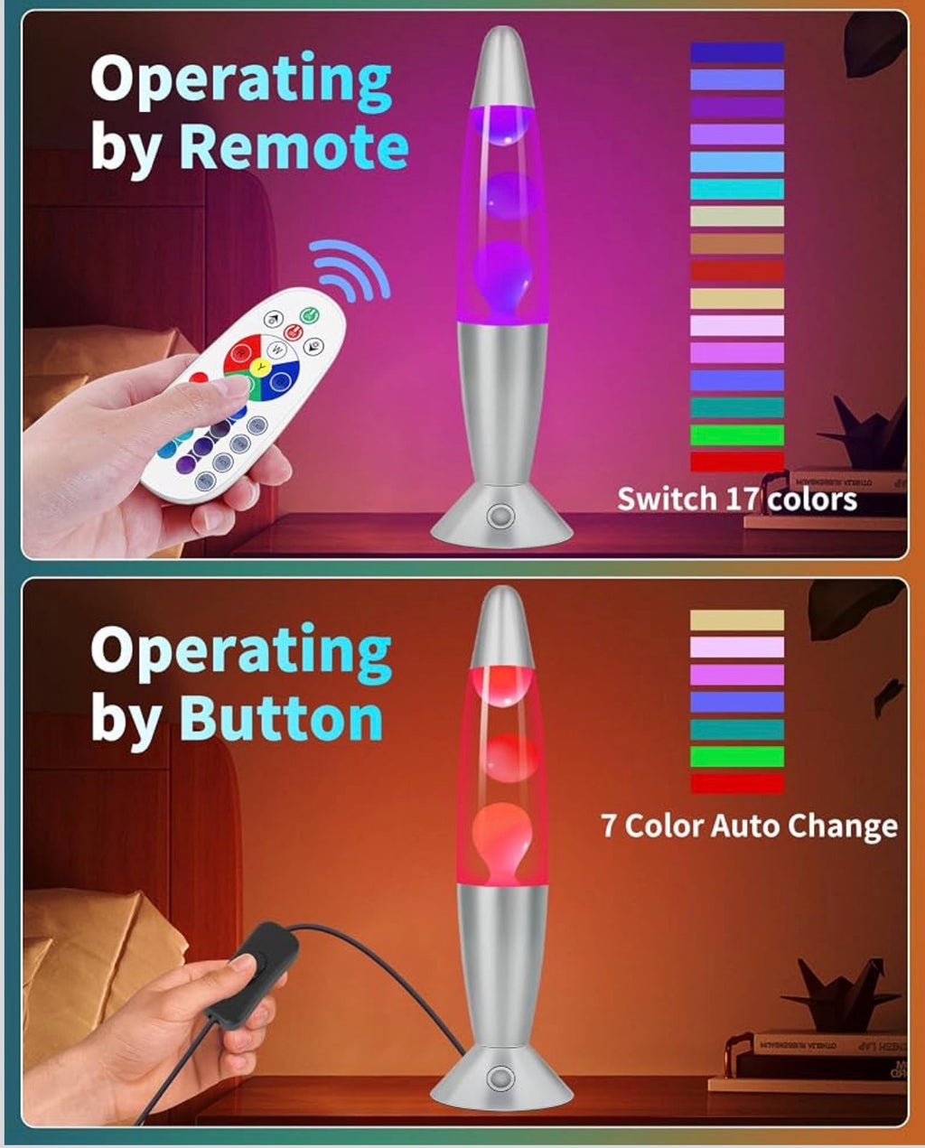 Davalampa 16" LED Liquid Motion Lava Lamp – 17-Color RGB Remote Control, 4 Dynamic Modes & 8-Hour Timer