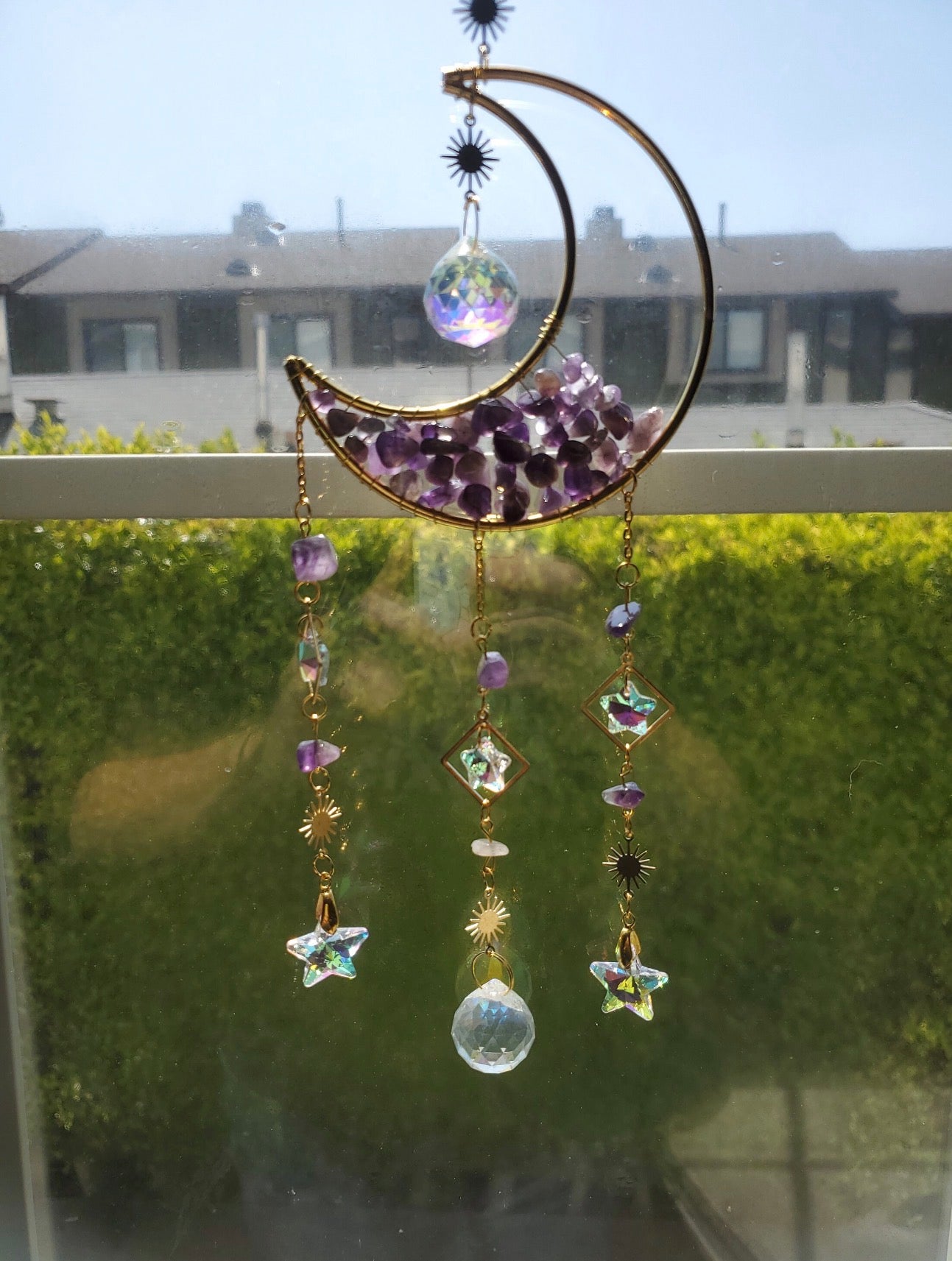 Amethyst Moon Crystal Suncatcher