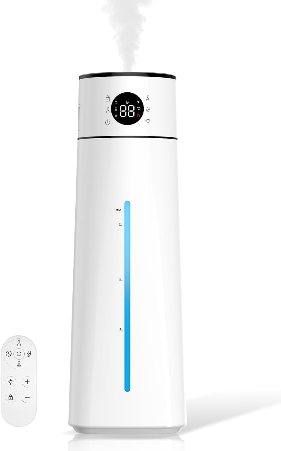 8L Large Room Air Humidifier with Auto Humidity Control – 80H Runtime, Top Fill, Remote Control & 24H Timer