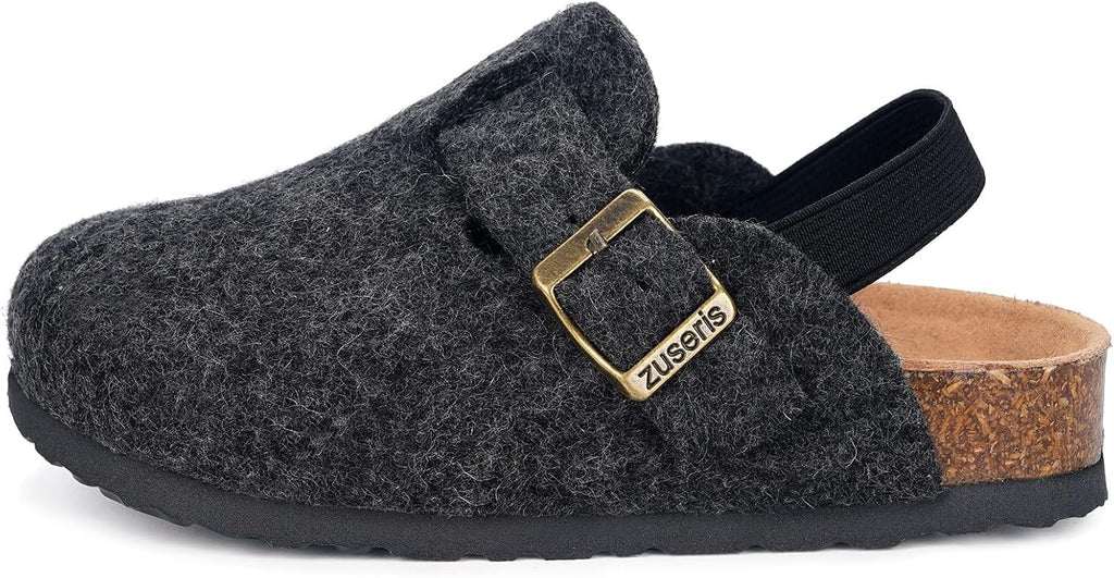 Kids' Thermal Felt Clogs with Cork Footbed & Adjustable Buckle – Non-Slip Slip-On Shoes