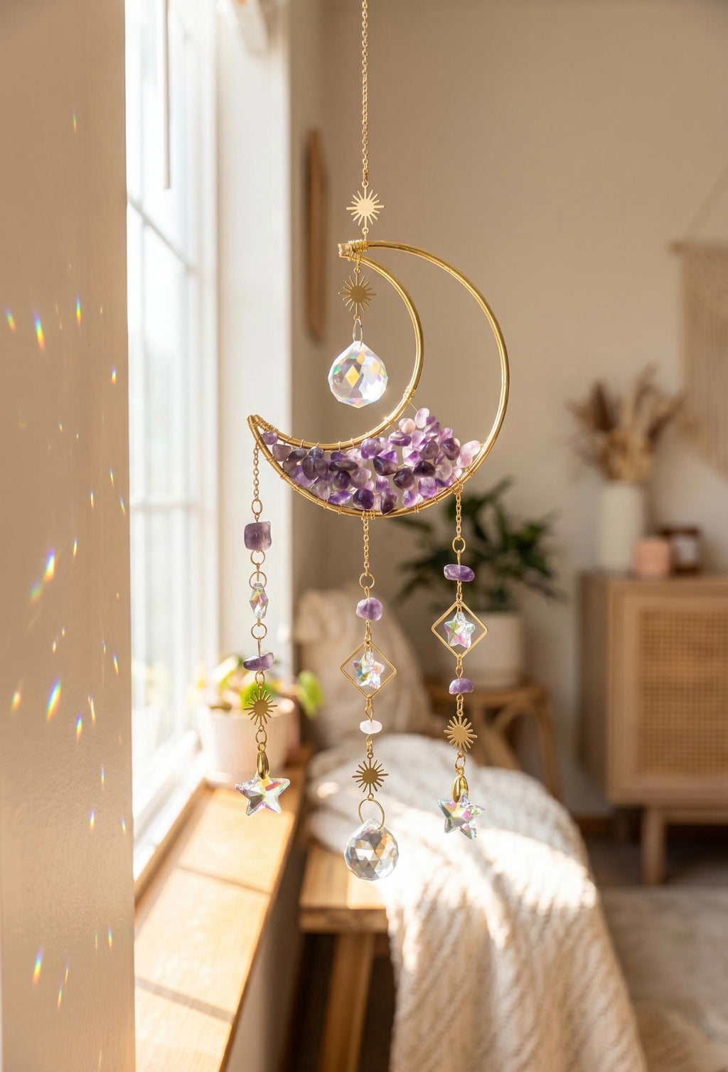 Amethyst Moon Crystal Suncatcher