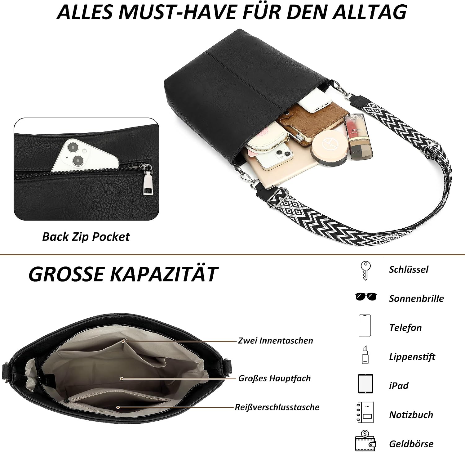 TANTOMI Chic Vegan Leather Crossbody & Shoulder Bag