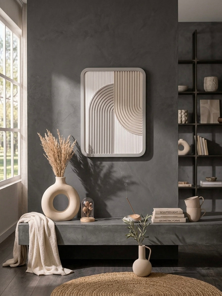 3D Ribbed Arch Wall Art | Textured Modern Boho Wall Decor (30x40cm)