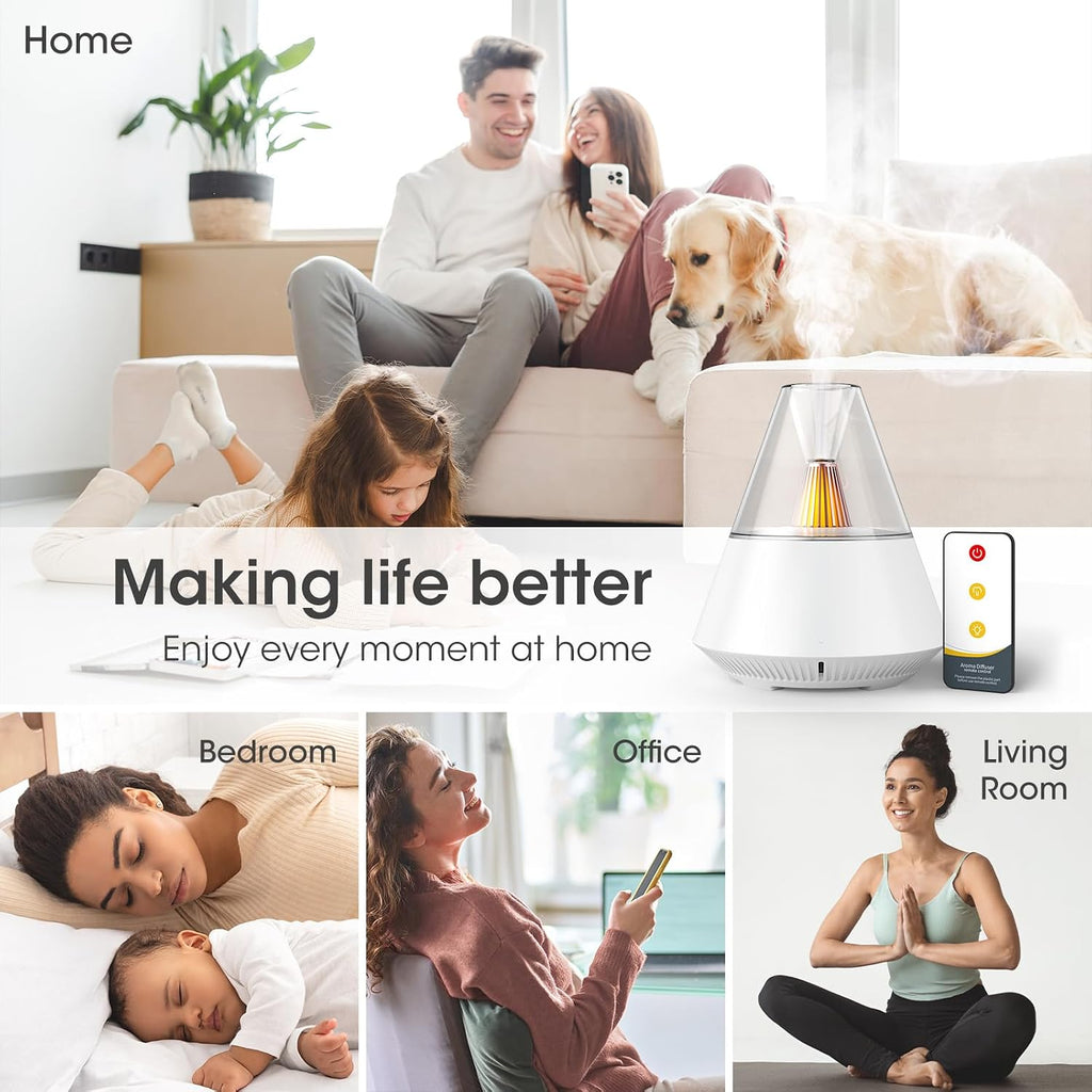 Ultrasonic Essential Oil Diffuser | 150ml Modern Aromatherapy Humidifier with Candle Light & Remote