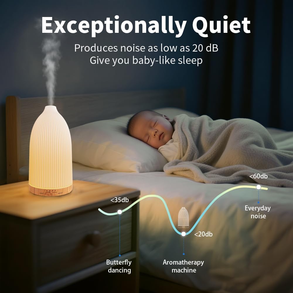 Nordic-Style Essential Oil Diffuser, 100 ml Aromatherapy Diffuser with Cold Mist Sprayer, 7 Changing Lights
