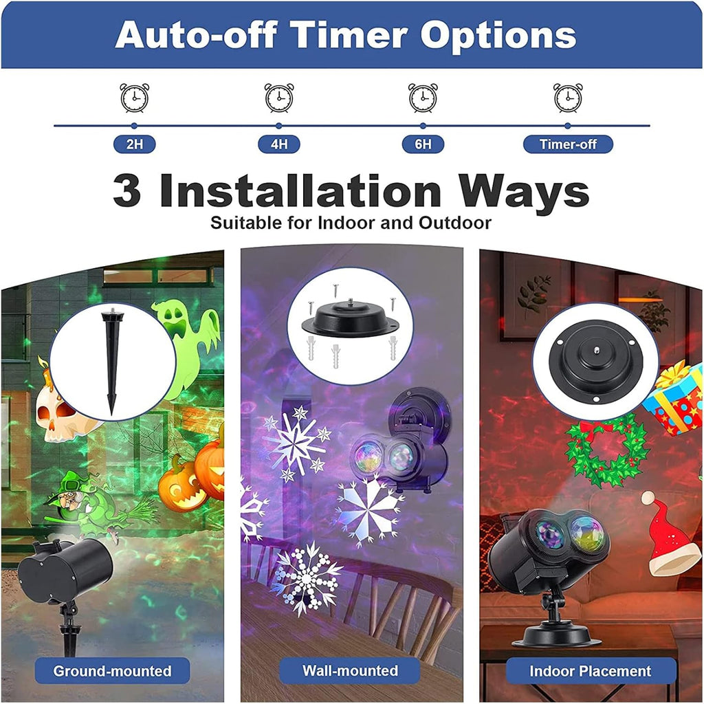 Outdoor Christmas, Halloween, Ocean LED Projector Light with 16 HD Slides & Remote Control