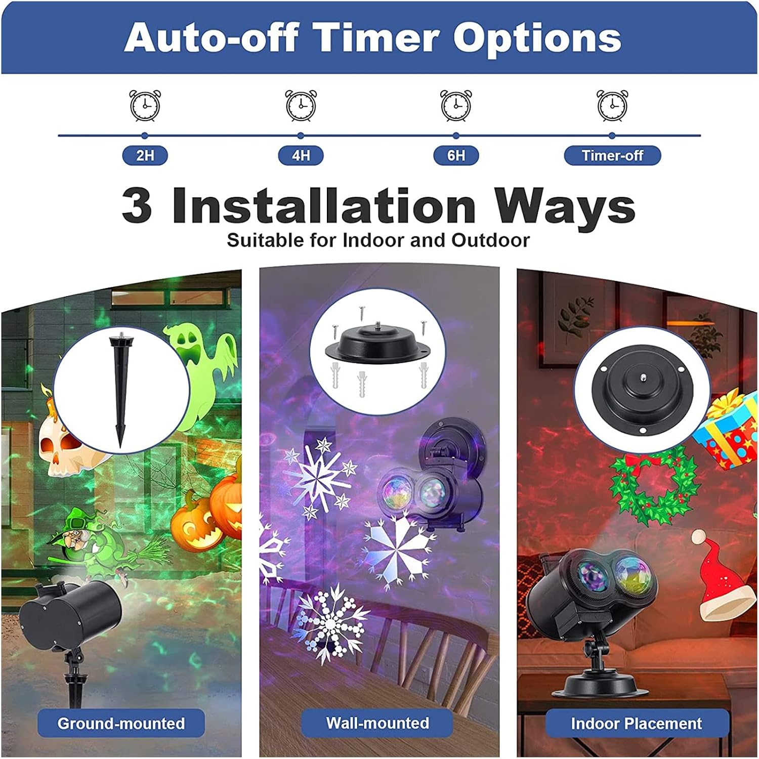 Outdoor Christmas, Halloween, Ocean LED Projector Light with 16 HD Slides & Remote Control