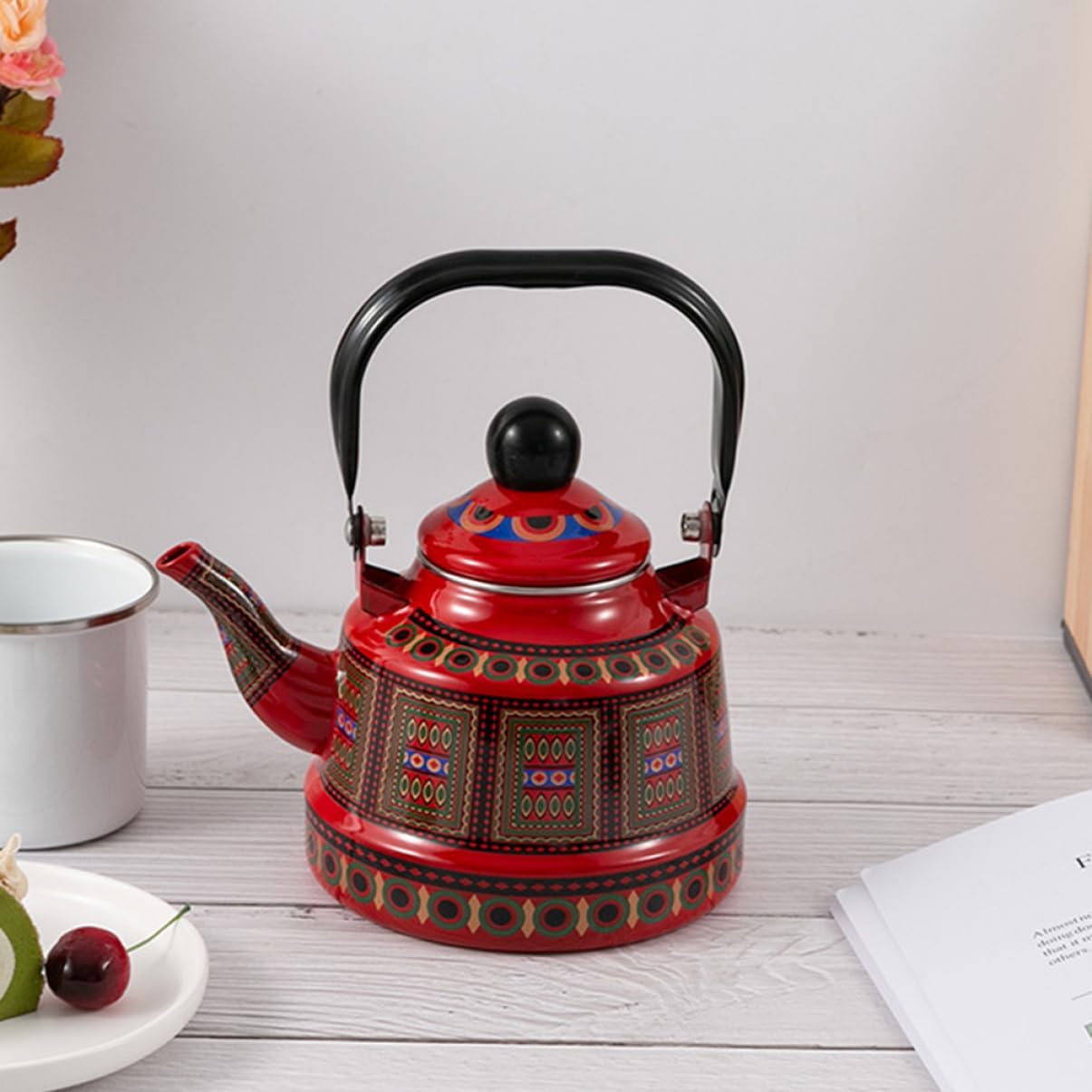 Garneck Vintage Red Enamel Teapot / Kettle 1.7 L