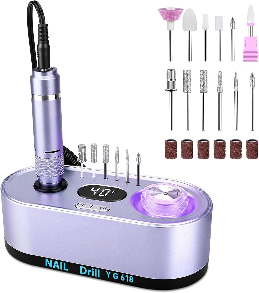 Professional Electric Nail Drill 40000RPM | Urbuti 36W E-File with Smart LCD Screen & 12 Bits (Purple)