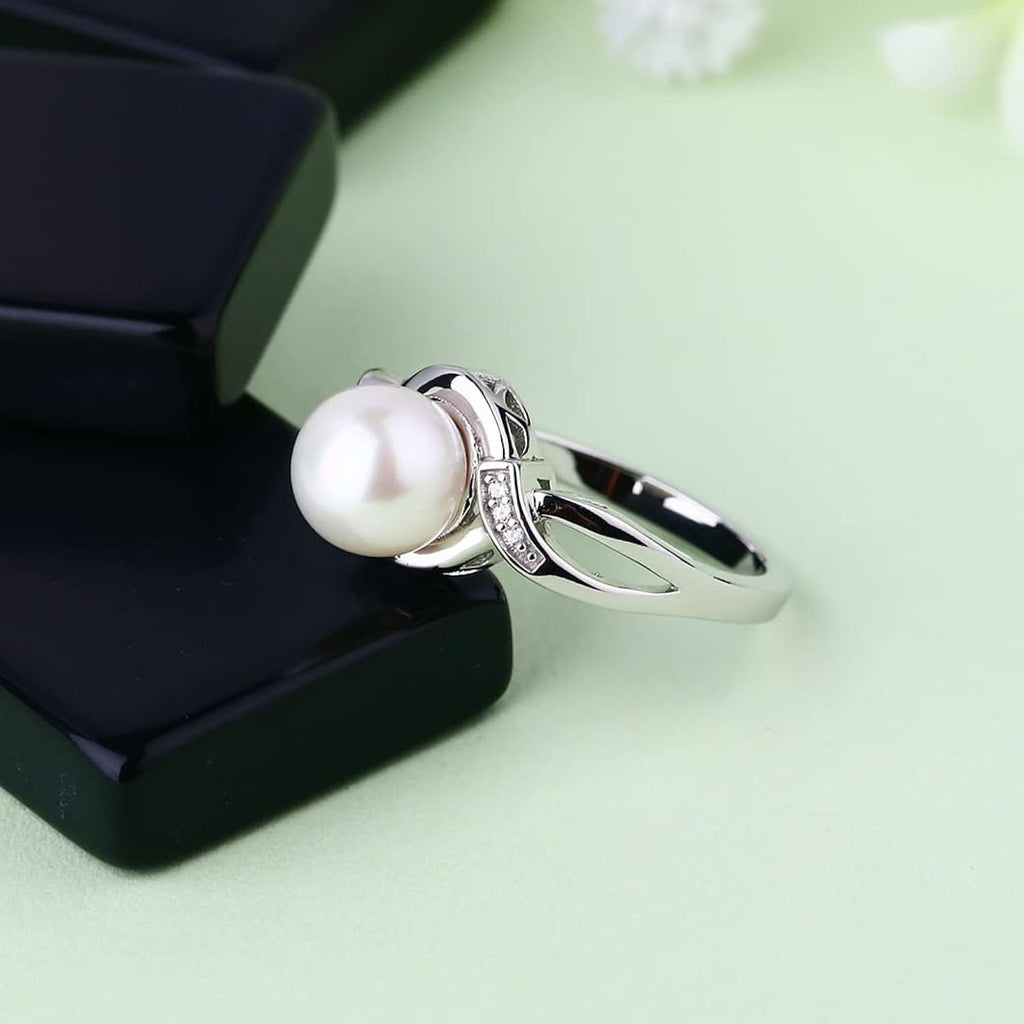 JO WISDOM Pearl Ring - 925 Sterling Silver Infinity Cubic Zirconia