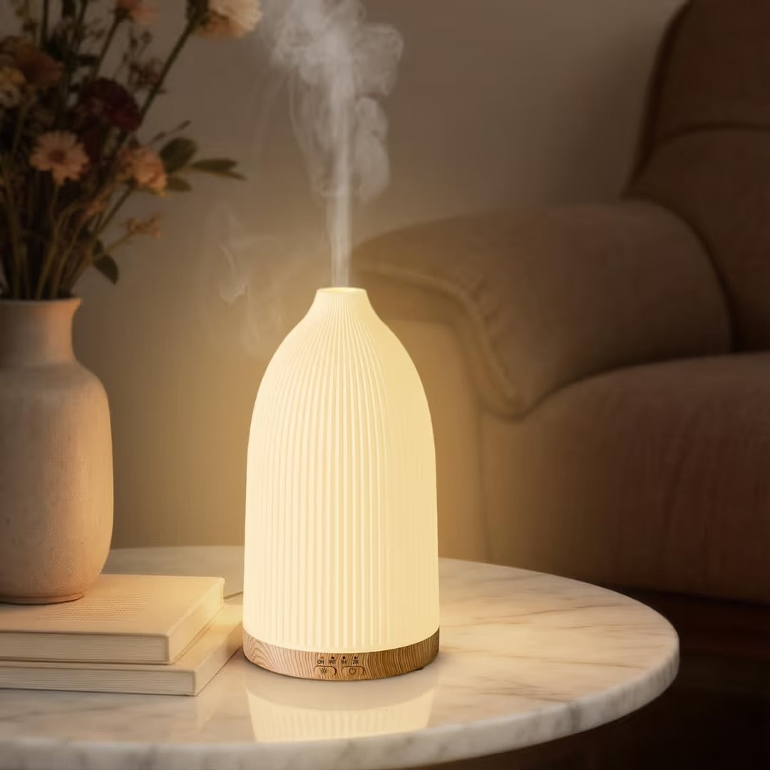 Nordic-Style Essential Oil Diffuser, 100 ml Aromatherapy Diffuser with Cold Mist Sprayer, 7 Changing Lights