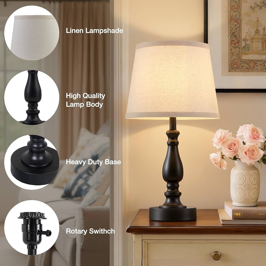Modern Bedside Table Lamps – Set of 2 with USB-A & USB-C Charging Ports