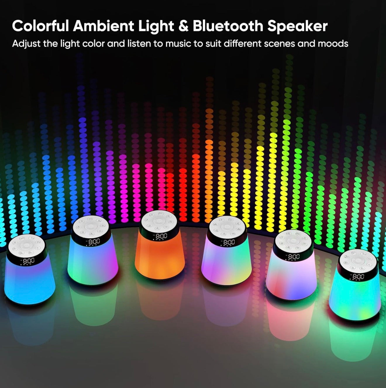 All-in-One Sunrise Alarm Clock & Bluetooth Speaker – White Noise Machine, 12-Color Night Light & Sleep Sound Machine