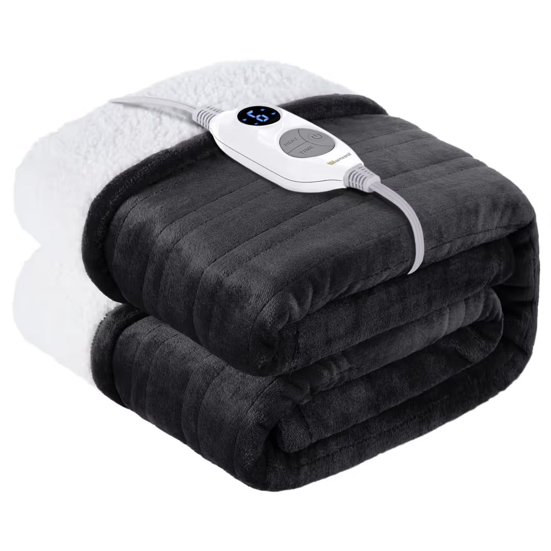 Electric Heated Throw Blanket | 130x180cm Reversible Flannel Sherpa with 9 Heat Levels & Auto-Off