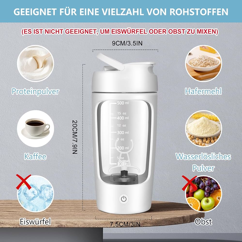 SOARFLY Electric Protein Shaker With Powder Compartment, 650 ml, USB Rechargeable, Mixer for Milk Shake, BPA-Free