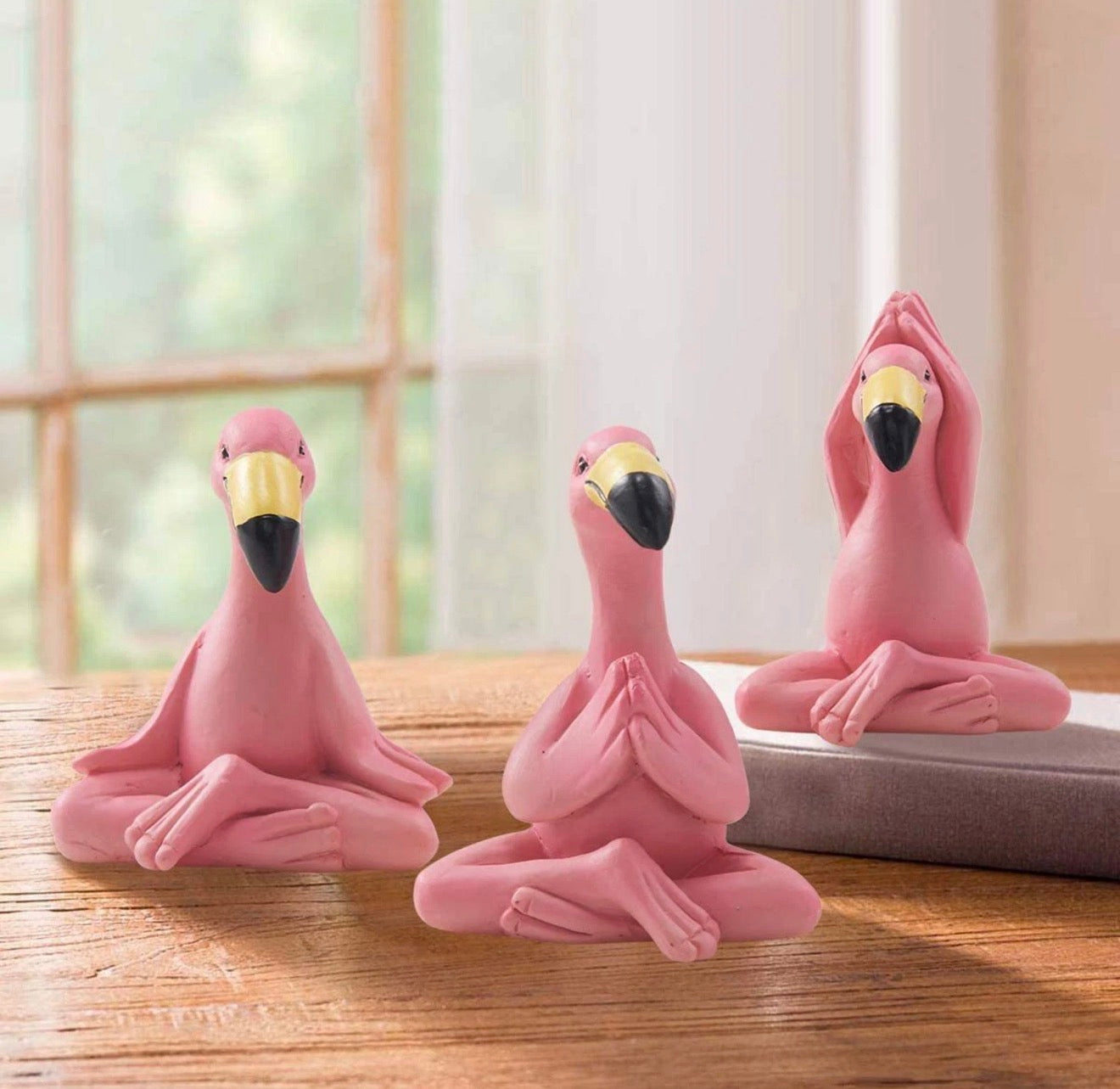 ZenYoga Flamingo Figurines – Set of 3 Resin Meditation Animal Sculptures for Home Decor