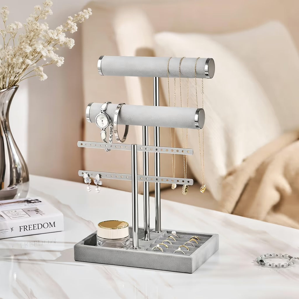 Luxury 3-Tier Velvet Jewelry Organizer & Display Stand