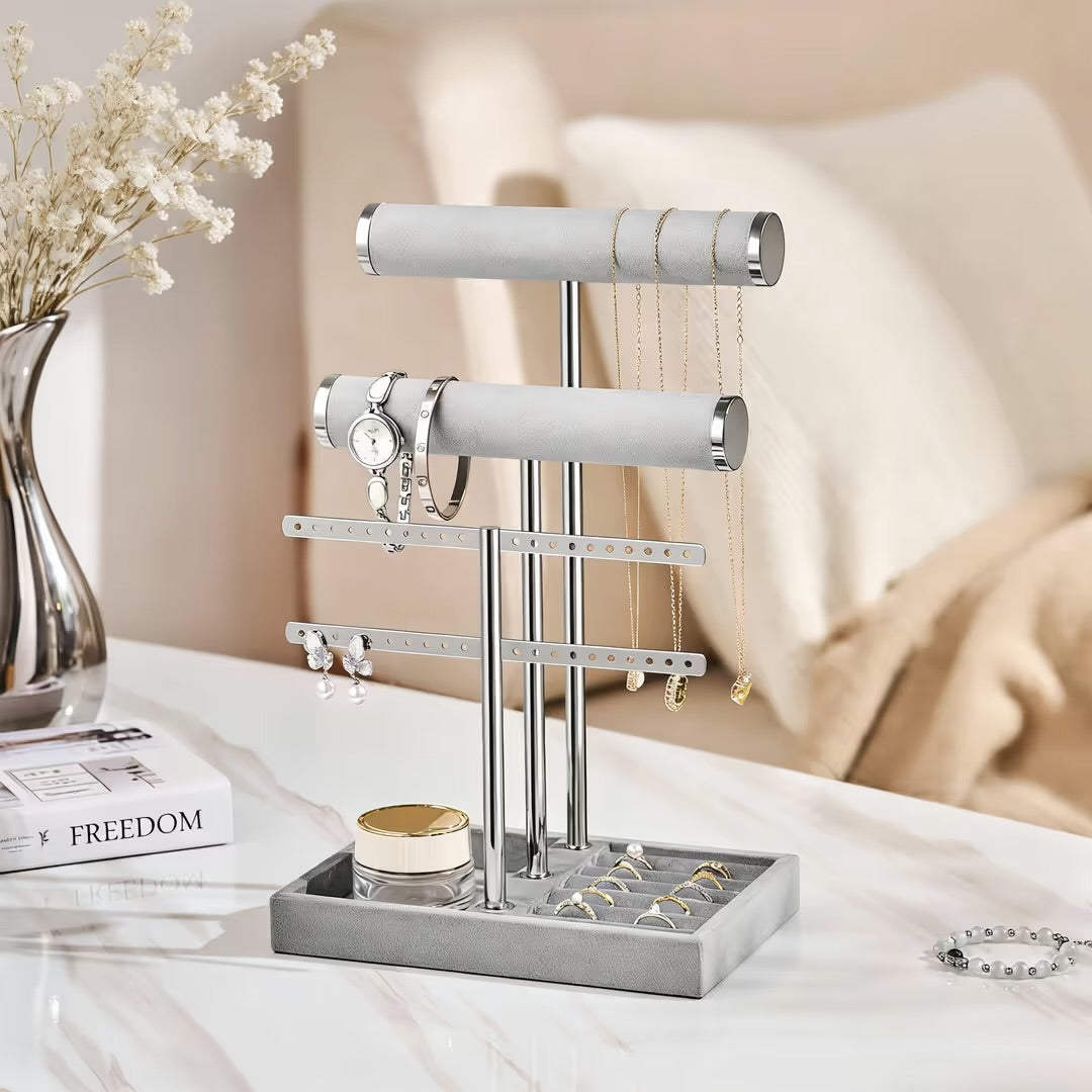 Luxury 3-Tier Velvet Jewelry Organizer & Display Stand