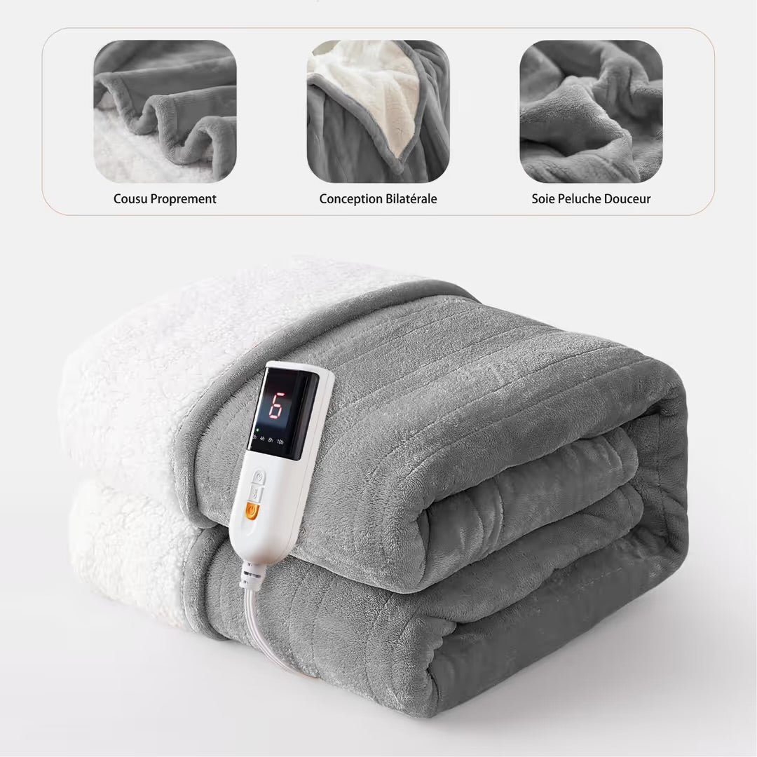 Electric Heated Throw Blanket | 130x180cm Reversible Flannel Sherpa with 9 Heat Levels & Auto-Off