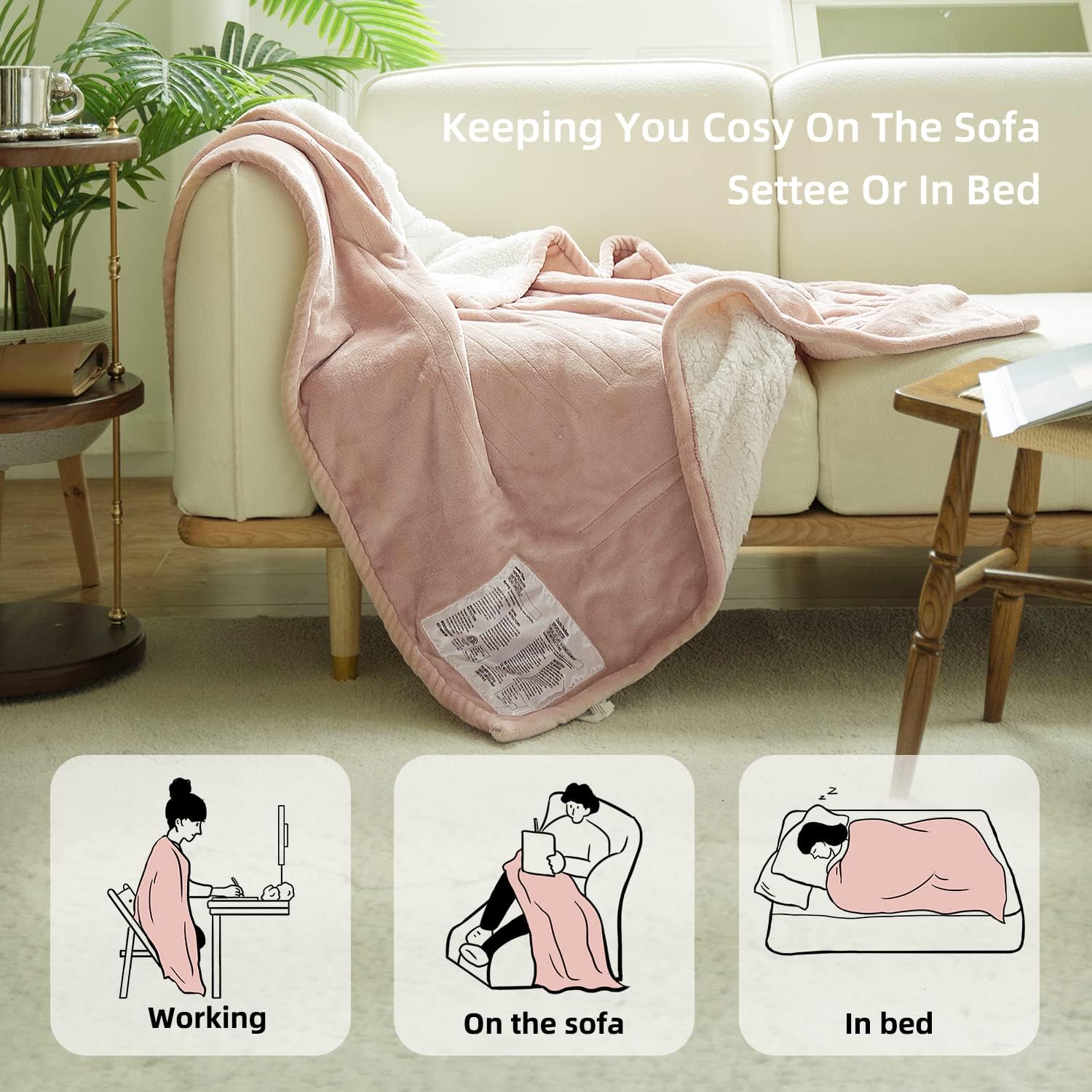 GOTCOZY Electric Heated Throw Blanket | 130x180cm Reversible Flannel Sherpa with 9 Heat Levels & Auto-Off