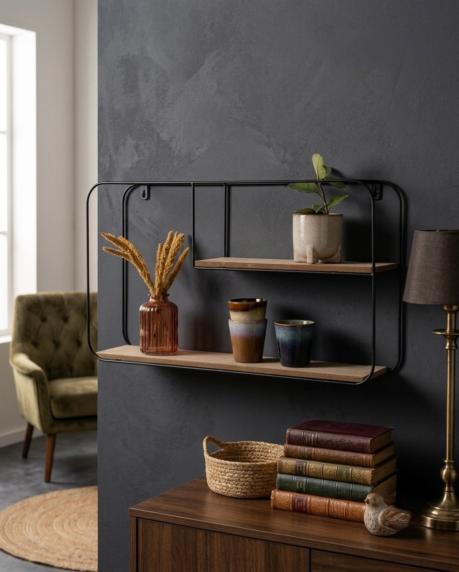 Modern Industrial Wire & Wood Wall Rack