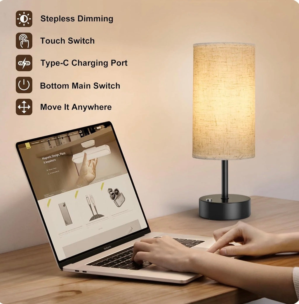 Touch Control Bedside Lamp with USB-C & USB-A Ports