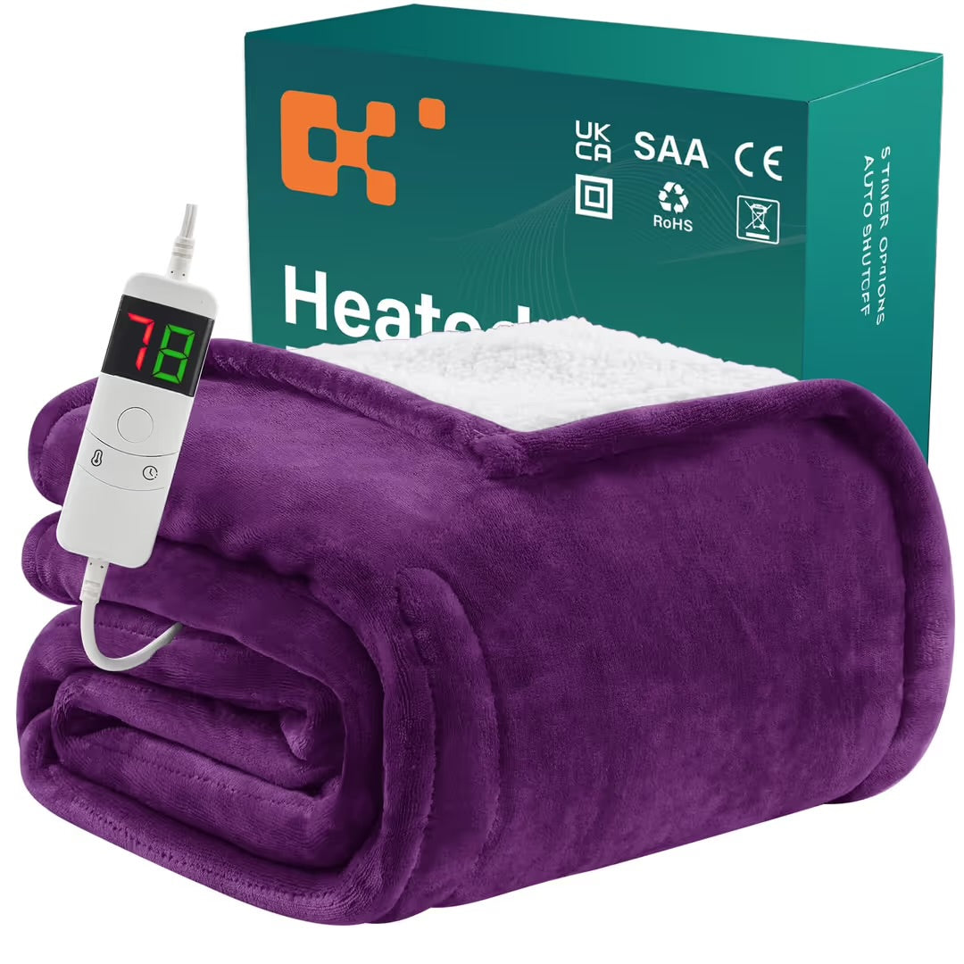 Electric Heated Throw Blanket | 130x180cm Reversible Flannel Sherpa with 9 Heat Levels & Auto-Off