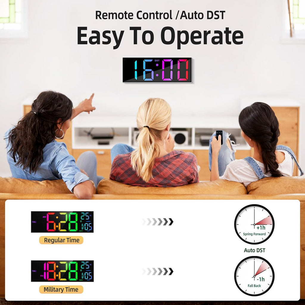 30.4 cm Large Digital Wall Clock with Remote Control
