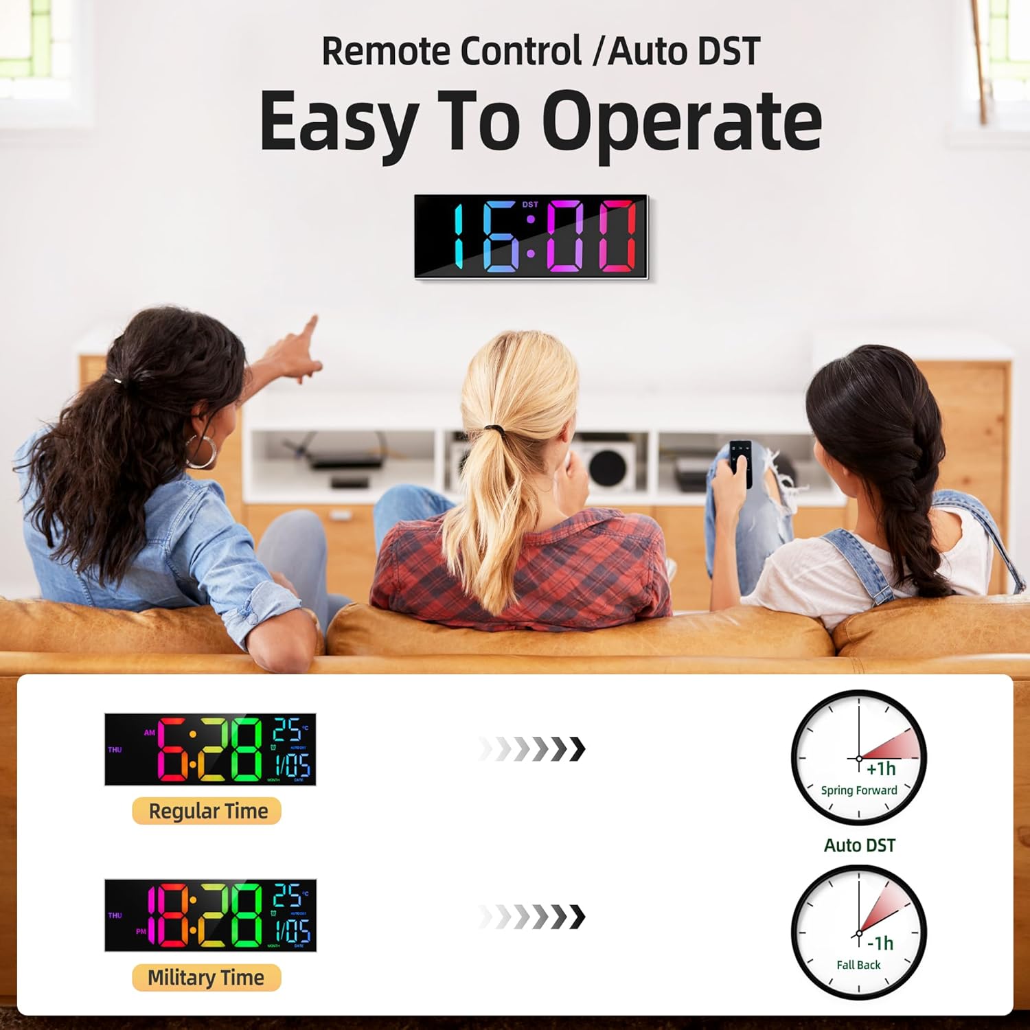 30.4 cm Large Digital Wall Clock with Remote Control