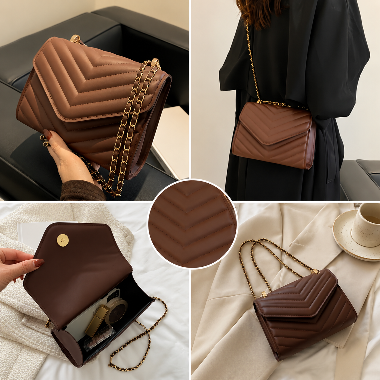 Quilted Crossbody Bag – Chocolate Brown
