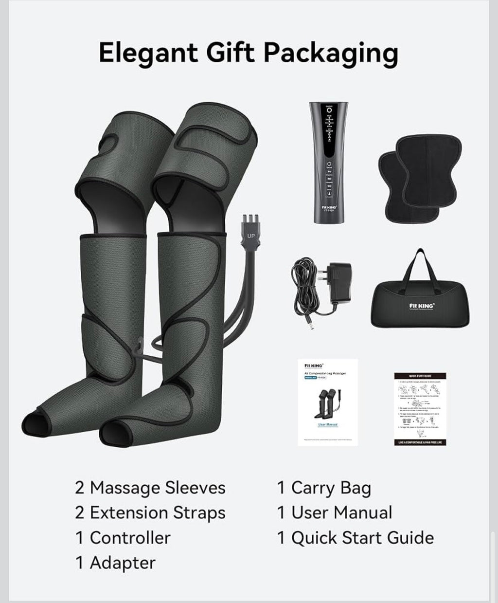Premium Air Compression Leg Massager with Heat – Foot, Calf & Thigh Recovery System Fit King