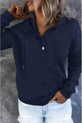 Women's Casual Button-Neck Long Sleeve Hoodie – Oversized Pullover Sweatshirt with Pocket